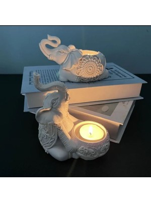 Taşdevri Life 2 Li Dekoratif Fil Mumluk Tealight Mumluk Beyaz