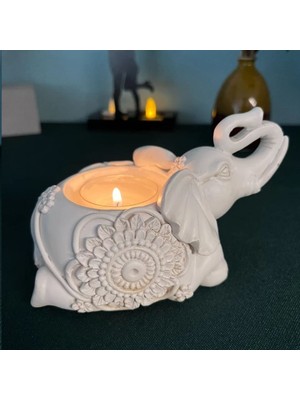 Taşdevri Life 2 Li Dekoratif Fil Mumluk Tealight Mumluk Beyaz