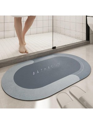 Banyo Paspası-Kaymaz Tabanlı-Süper Emici Banyo Paspası-Abdest Paspası-Oval (Gri)