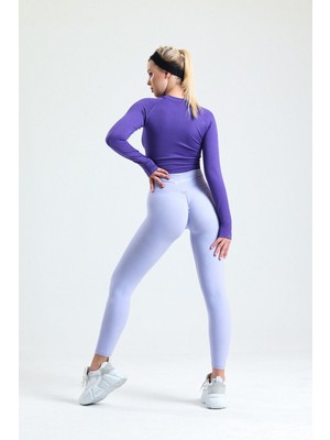 Gymhams Kalçası Lila Büzgülü ve Ekstra Push Up Seamless Yüksek Bel Kalça Şekillendirici Kadın Tayt