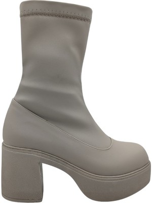 Çiğdem Kundura Rovalia Kadın Platform Topuklu Streç Bot Krem 37