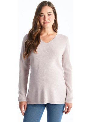 Lcwaıkıkı V Yaka Düz Uzun Kollu Hamile Triko Kazak