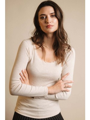 Ayyıldız 43562 Ribana Bej  Uzun Kollu T-Shirt