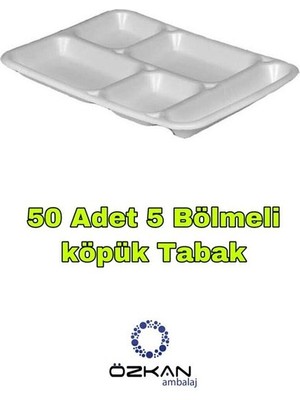 Özkan Ambalaj Temizlik 5 Gözlü Tabldot Köpük Tabak - Plastik Çatal - Plastik Kaşık - Karton Bardak 50 Li Eko Set