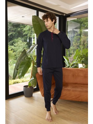Kly Midi Yaka  Pamuk Erkek Pijama Takımı 9244
