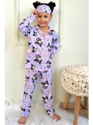 Lillypicca  Kız Çocuk Kedi Desenli Lila Uzun Kollu Pijama Takımı