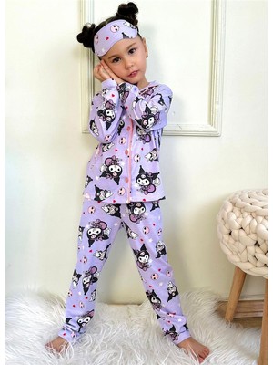 Lillypicca  Kız Çocuk Kedi Desenli Lila Uzun Kollu Pijama Takımı