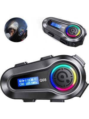 Nidage Q08 5.3 Uyumlu Motosiklet Kask Kulaklık Intercom Işıklı Motorsiklet Interkom