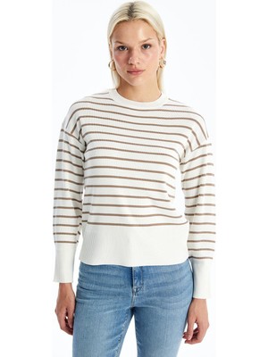 Lcw Vision Çizgili Bisiklet Yaka Çizgili Uzun Kollu Kadın Triko Kazak