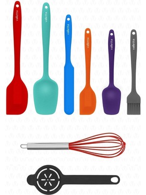 Valletta Drongo Isıya Dayanıklı Yanmaz Yapışmaz Silikon Spatula Seti 8 Parça Karışık Renk
