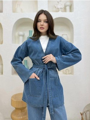 Cardella Denim Kot Ceket Pantolon Takım Bağlamalı Ikili Tasarım Jean Takım