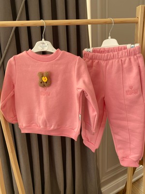 Baby Babyaden 3 Iplik Dokuma Tavşanlışardonlu Nakış Kalpli Bilekten Lastikli Kız Çocuk Okul Eşofman Takımı