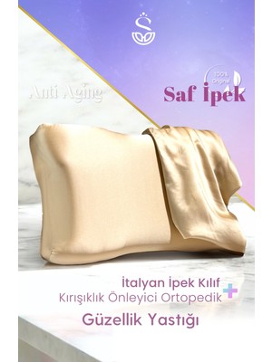 Shine Pillow %100 Ipek Bej Renk Kılıflı Yaşlanma Karşıtı Ortopedik Visko Yastık