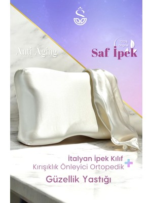 Shine Pillow %100 Ipek Ekru Renk Kılıflı Yaşlanma Karşıtı Ortopedik Visko Yastık