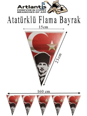 Atatürklü Flama 1 Adet Ata Flama Süsleme 29 Ekim 23 Nisan Üçgen Kağıt Flama Milli Bayram Süsü Sınıf Okul Süsleme