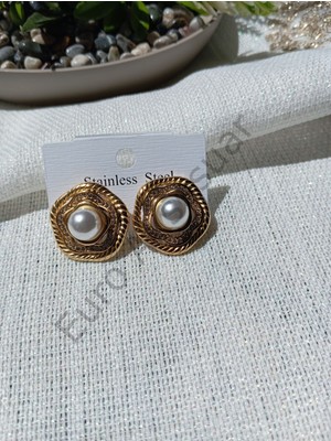 Stainless Steel Inci Detaylı Taşlı Çelik Küpe