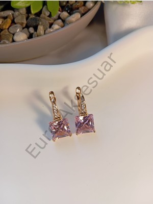 Xuping Jewelry Pembe Zirkon Taşlı Vıp Küpe