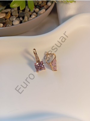 Xuping Jewelry Pembe Zirkon Taşlı Vıp Küpe