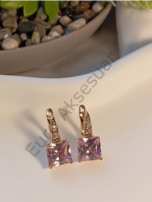 Xuping Jewelry Pembe Zirkon Taşlı Vıp Küpe