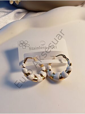 Stainless Steel Beyaz - Gold Çelik Küpe