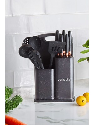 Valletta Nairobi Isıya Dayanıklı Silikon Yanmaz Yapışmaz Standlı 12 Parça Servis Seti Siyah