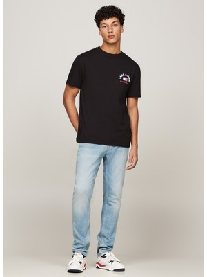 Tommy Jeans Bisiklet Yaka Baskılı Siyah Erkek T-Shirt DM0DM19704BDS Reg Outd