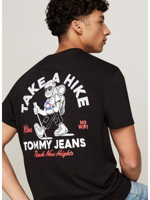 Tommy Jeans Bisiklet Yaka Baskılı Siyah Erkek T-Shirt DM0DM19704BDS Reg Outd