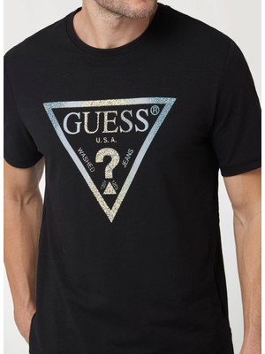 Guess Siyah Erkek T-Shirt M4BI35J1314JBLK Ss Cn Multıcol Trıa