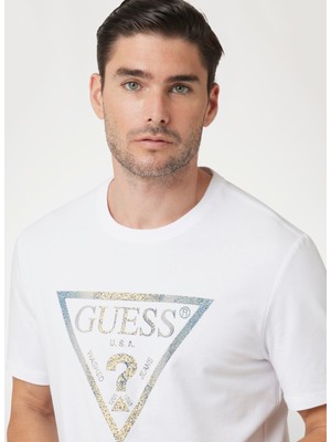 Guess Beyaz Erkek T-Shirt M4BI35J1314G011 Ss Cn Multıcol Trıa