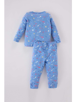 DeFacto Kız Bebek Pijama Takımı Yıldız Desenli Uzun Kollu Üst Beli Lastikli Uzun Alt D8646A524AU