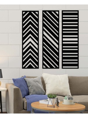 Artroya - Geometric Lines Metal Duvar Tablosu - Ev Duvar Dekorasyonu - 88 X 100 - Cm -Siyah - Deco-060