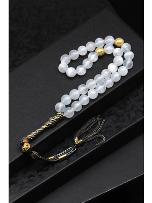 Selenit Doğal Taş Tesbih 925 Ayar Gümüş 8 mm Küre Kesim