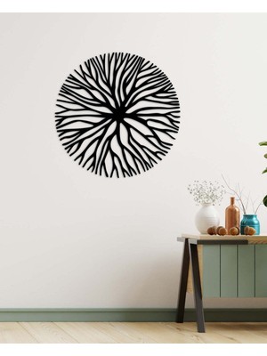 Artroya - Tree Circle Metal Duvar Tablosu - Ev Duvar Dekorasyonu - 65 X 65 - Cm -Siyah - Deco-091