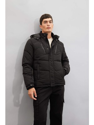 DeFacto Su İtici Mont Slim Fit Dar Kesim Kapüşonlu Polar Astarlı Fermuarlı U9773AZ24WN