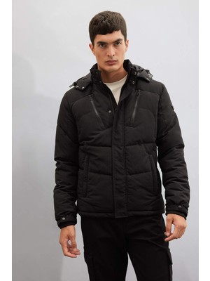 DeFacto Su İtici Mont Slim Fit Dar Kesim Kapüşonlu Polar Astarlı Fermuarlı U9773AZ24WN