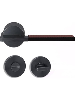 Soho Art Serisi Derili Kapı Kolu Seti Yuvarlak Rozetli Saten-Siyah Wc Tipi