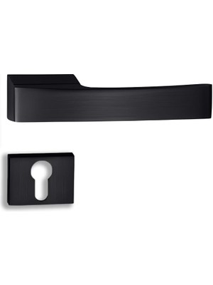 Soho Lotus Serisi Kapı Kolu Seti Köşeli Rozetli Siyah Yale Tipi