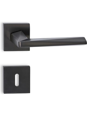 Soho Pyramid Serisi Kapı Kolu Seti Köşeli Rozetli Saten-Siyah-Nikel Oda Tipi