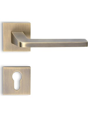 Soho Vanni Serisi Kapı Kolu Seti Köşeli Rozetli Antik Bronz Yale Tipi