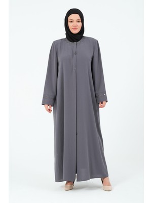 Sülün Kadın Nakış Detaylı Büyük Beden Keten Kumaş Anne Ferace / Pardesü