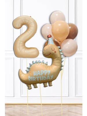 Pekshop Retro Dinazor Tema Yaş Balonlu Doğum Günü Balon Zinciri Seti Retro Dinozor Konsept