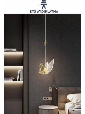 EYS Aydınlatma Luxury Exclusive Sarkıt LED Avize Kuğu Gold Ledli Avize Yatak Başı Sarkıt LED Avize