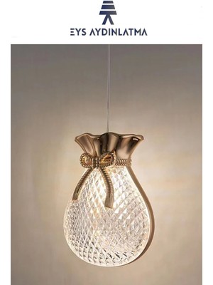 EYS Aydınlatma Modern Elegance Luxury Sarkıt Kristal Camlı LED Avize Gold Yatak Başı Sarkıt Avize