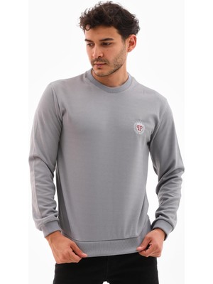 Piyera Erkek Açık Gri Renk Mare Jaker Kumaş Bisiklet Yaka Uzun Kollu Sweatshirt - 7656
