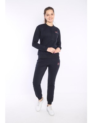 Kadın Sweat Lacivert İki İplik Üst Dikiş Detaylı Uzun Kol Eşofman Takımı - 7643