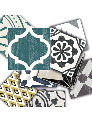 Tink Kendinden Yapışkanlı Retro Yeşil Desenli Pvc Karo 10 x 10 cm 20'li Paket