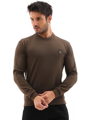Piyera Erkek Haki Renk Mare Jaker Kumaş Bisiklet Yaka Uzun Kollu Sweatshirt - 7656