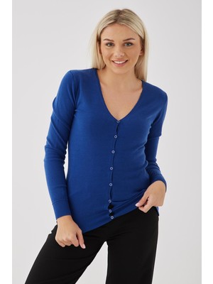 Fashion Friends Slim Fit V Yaka Düğmeli Triko Hırka Kadın Hırka 24K0781K1
