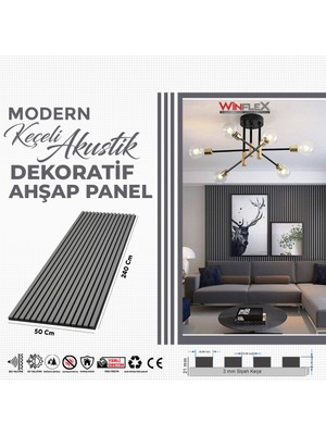 Winflex Keçeli Dekoratif Akustik Ahşap Panel – Antrasit Gri (50X240CM).