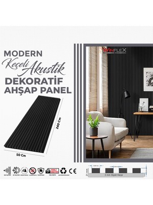 Winflex Keçeli Dekoratif Akustik Ahşap Panel – Siyah Renk (50X240CM).